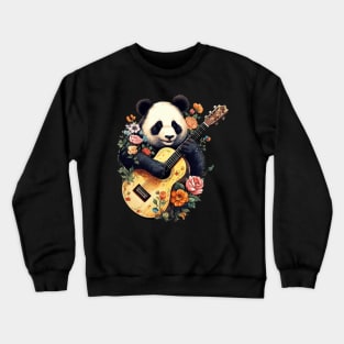 Cute Cottagecore Aesthetic Panda Playing Guitar Floral Crewneck Sweatshirt